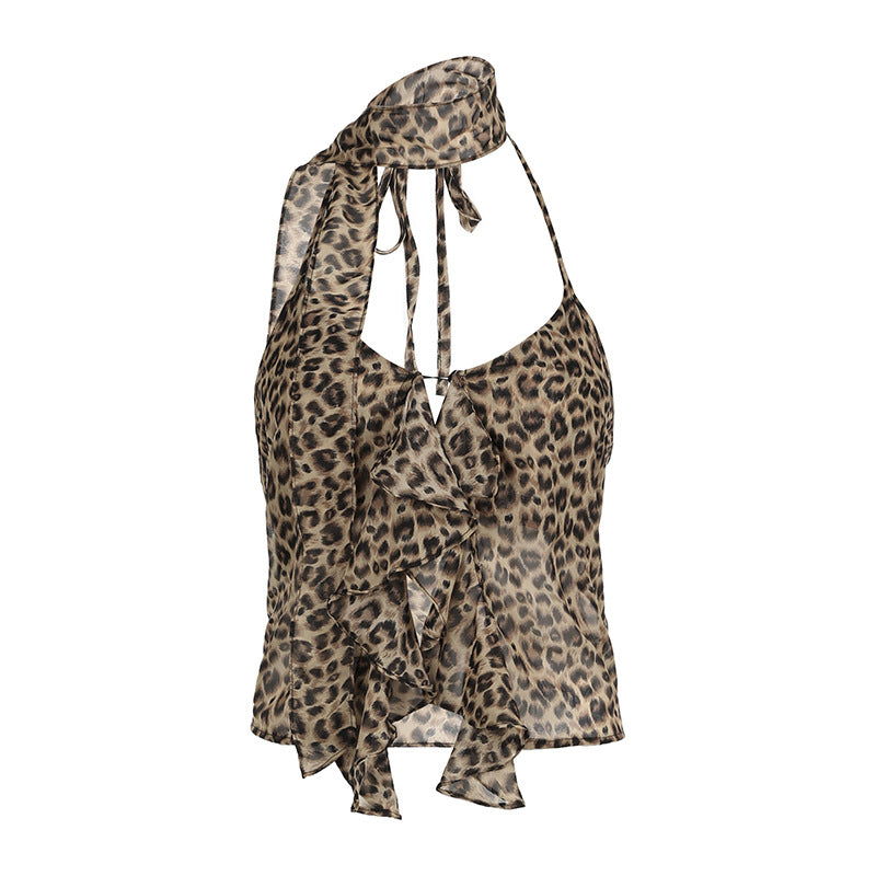 Womens Leopard-Print Halterneck Tank Top