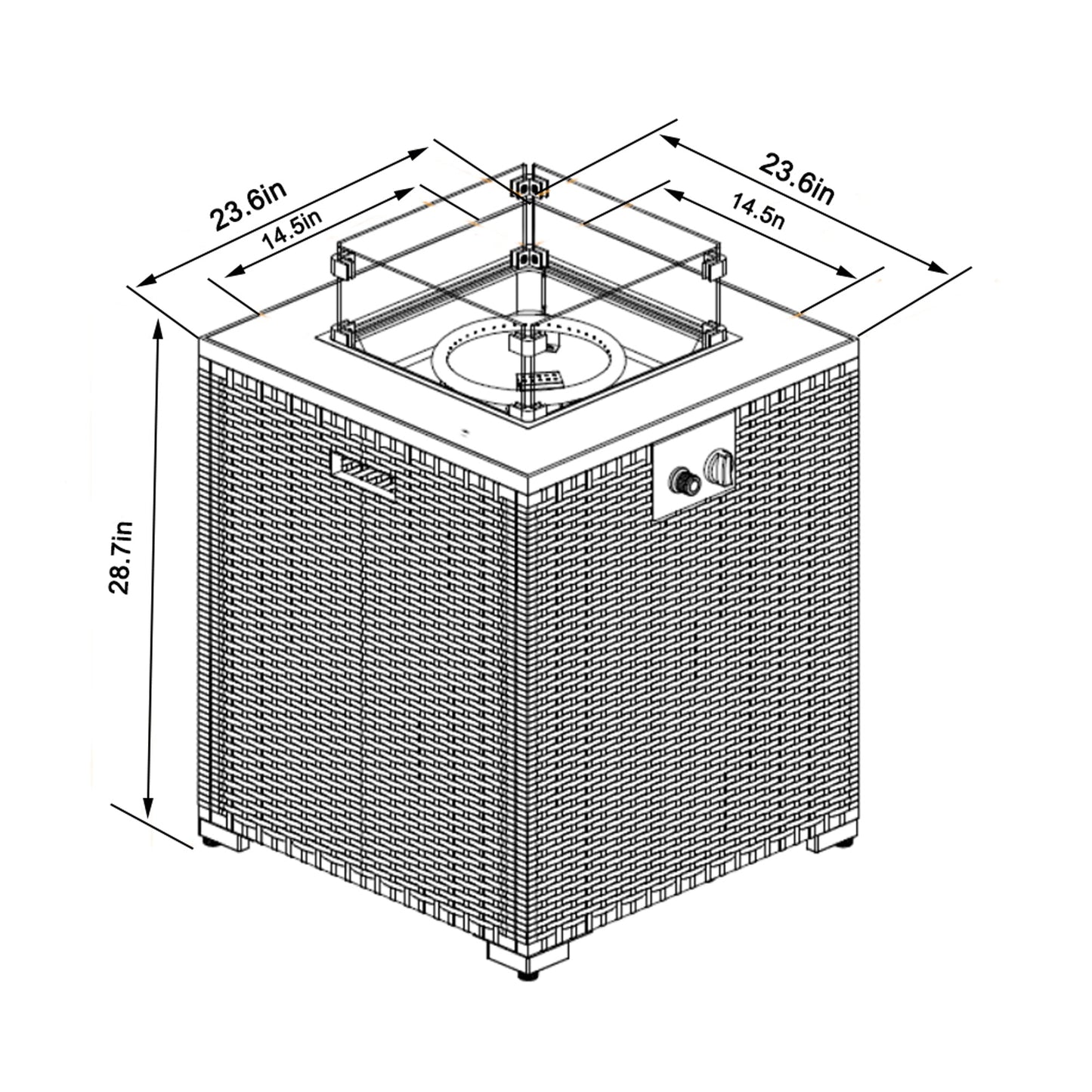 24' Propane Gas Fire Pit Table, 50000 BTU Square Fire Pit, Tile Tabletop with