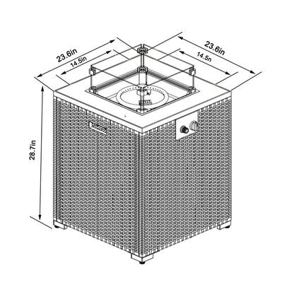 24' Propane Gas Fire Pit Table, 50000 BTU Square Fire Pit, Tile Tabletop with
