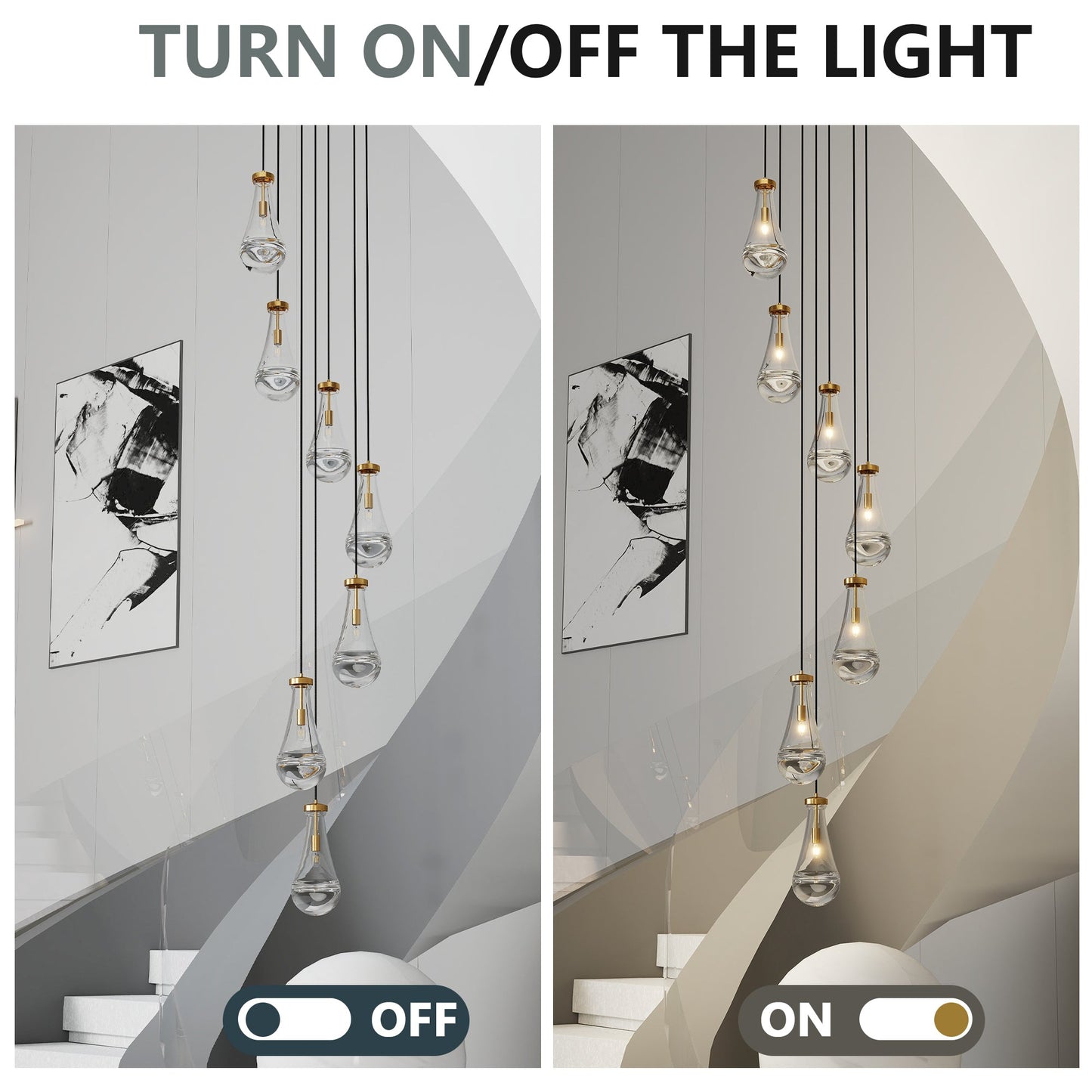 Chandelier 7-Light Pendant Adjustable Black Living Room Foyer Stairwell