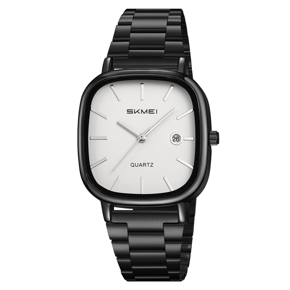 Retro Square-quartz Watch Mens Business Steel-band Calendar Wristwatch
