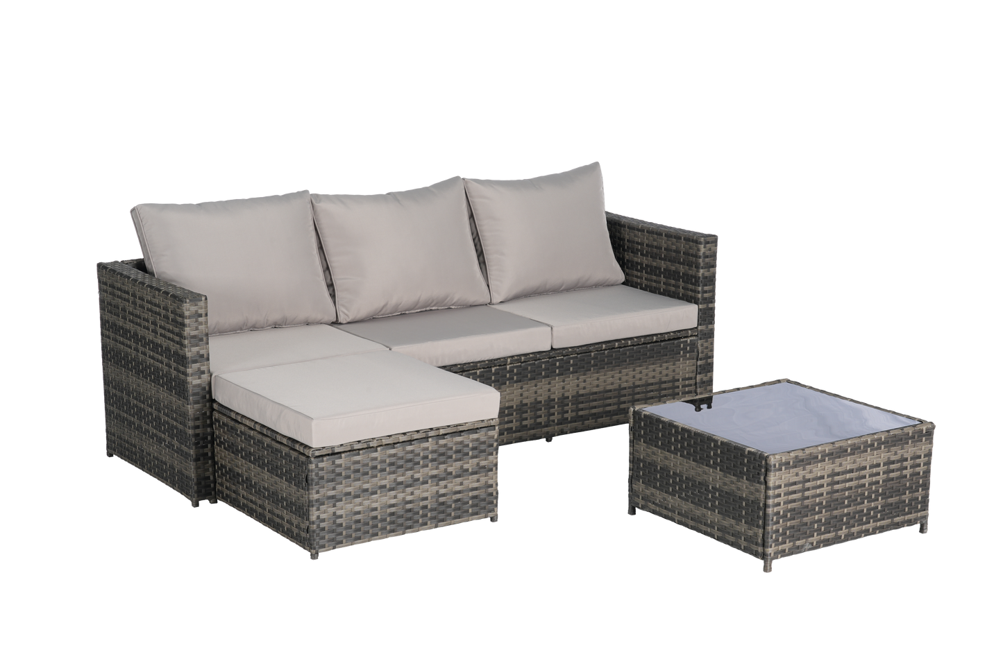 Outdoor Sectional Set PE Rattan Steel Light Gray L-Shape 3 Piece Seats 4