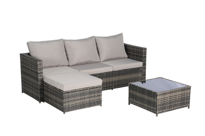 Outdoor Sectional Set PE Rattan Steel Light Gray L-Shape 3 Piece Seats 4