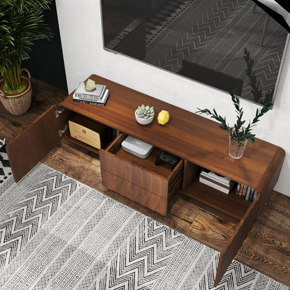 TV Stand Floating Base Spiral Wave Walnut for 60" TVs