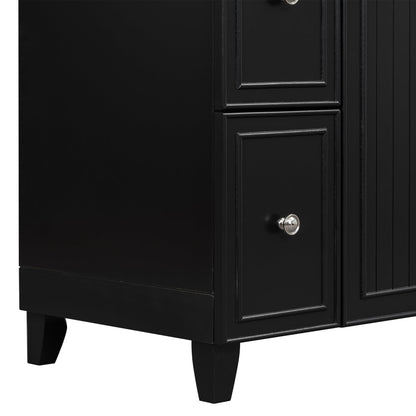 Transitional Bathroom Vanity Cabinet with Ceramic Sink, 24-Inch, Black, Solid...