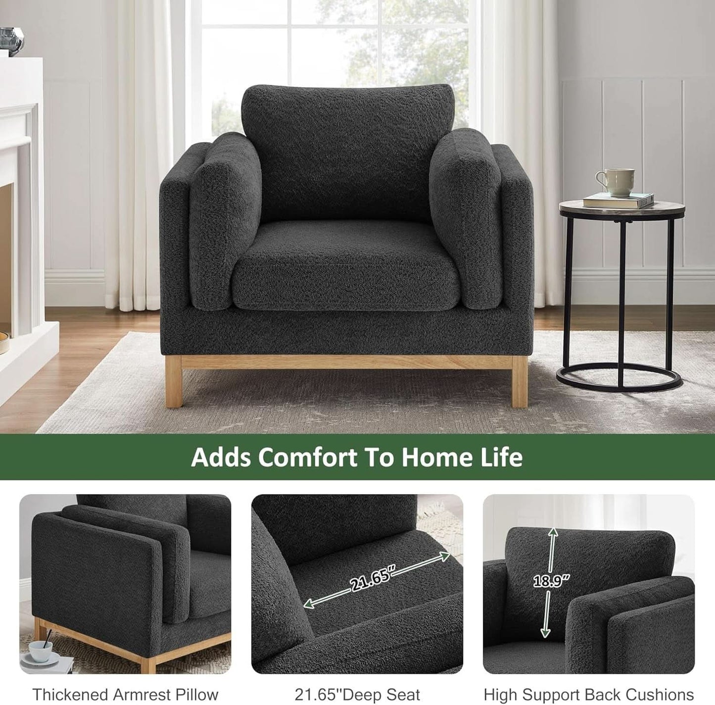 Oversized Accent Chair Dark Grey Upholstered Armchair