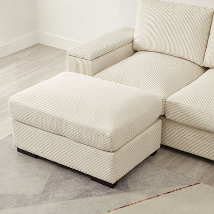 Sectional Sofa U-Shape Corduroy Beige 4 Seat 122 In 2 Ottomans
