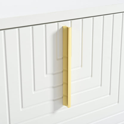 TV Stand Modern White Gold Geometric Door MDF Adjustable Shelves Fits 80 In