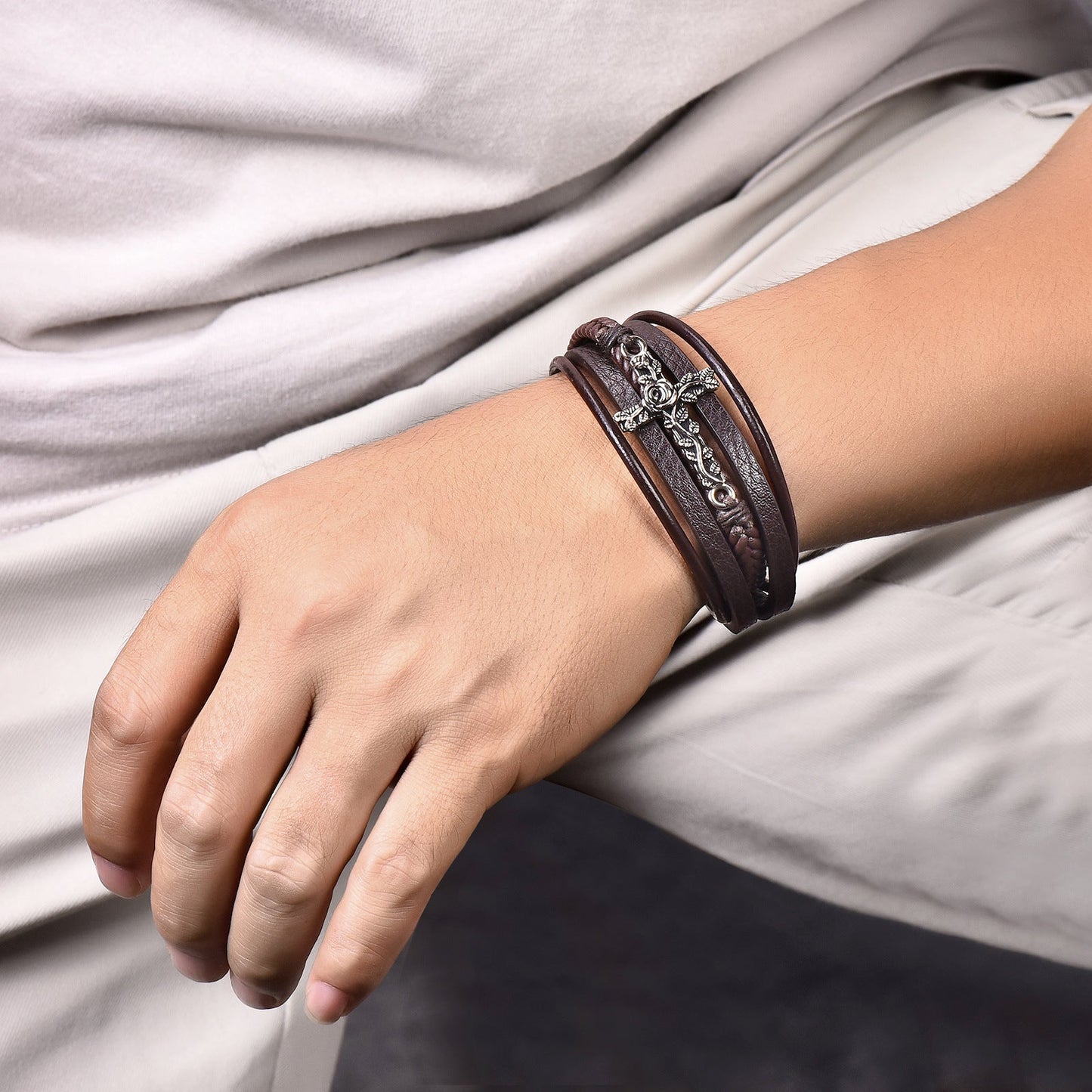 Retro Multi-layer Stainless Steel Creative Cross Bracelet