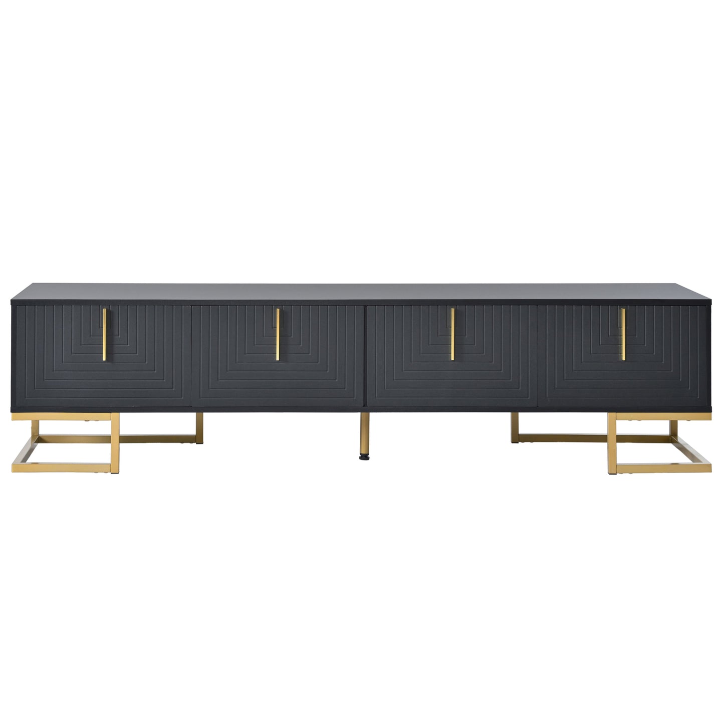 TV Stand Modern Black Gold Geometric Door MDF Adjustable Shelves Fits 80 In