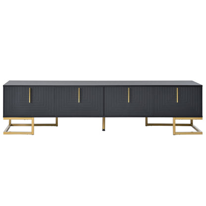TV Stand Modern Black Gold Geometric Door MDF Adjustable Shelves Fits 80 In