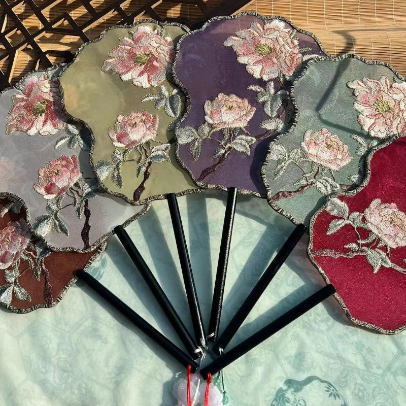 Ancient Style Fan Chinese Style Hanfu Dance Shooting Long Handled Embroidered Classical Double Sided Fan Female Decorative Fan