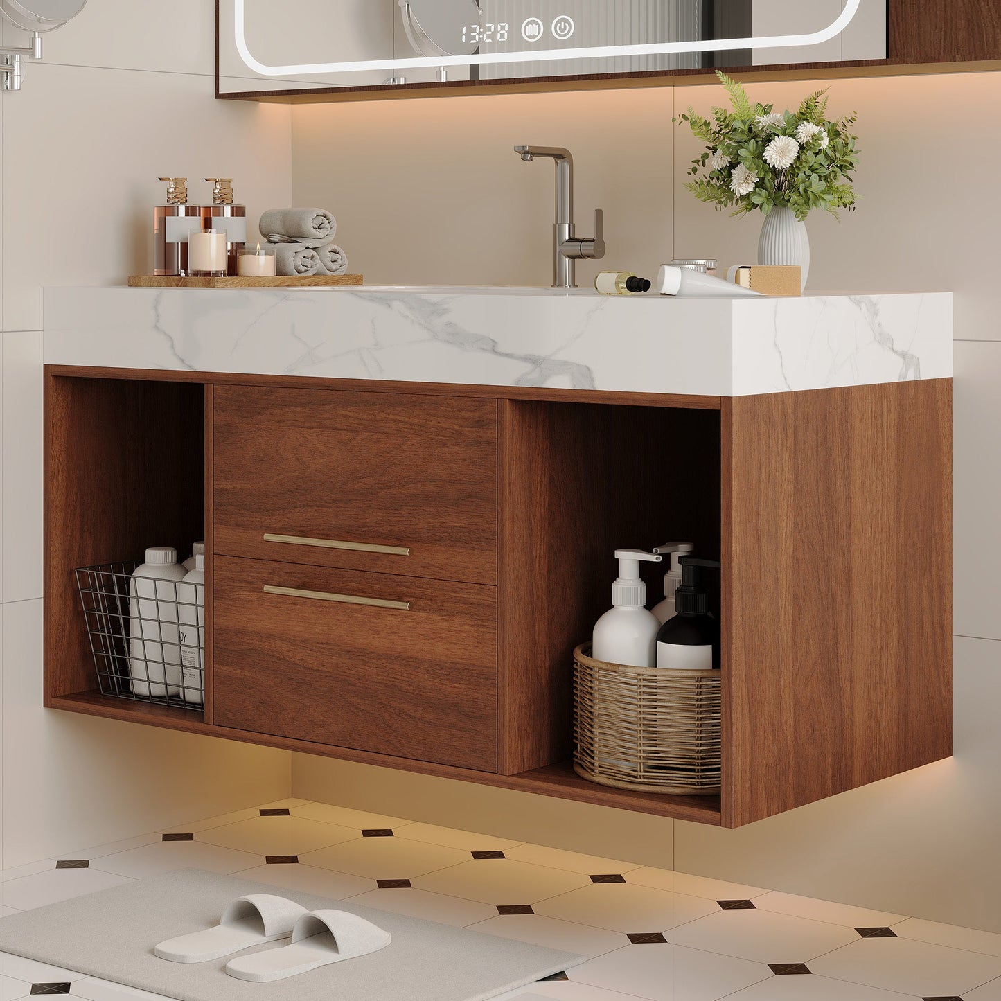 39.4 '' Floating Bathroom Vanity with Ceramic sink,Wall Mounted Vanity 2 Soft...