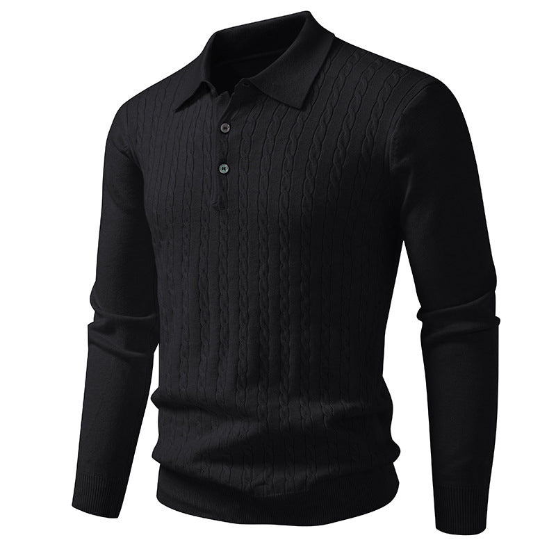 Twist-knit Cardigan Solid-color Lapel-neck Knit Sweater