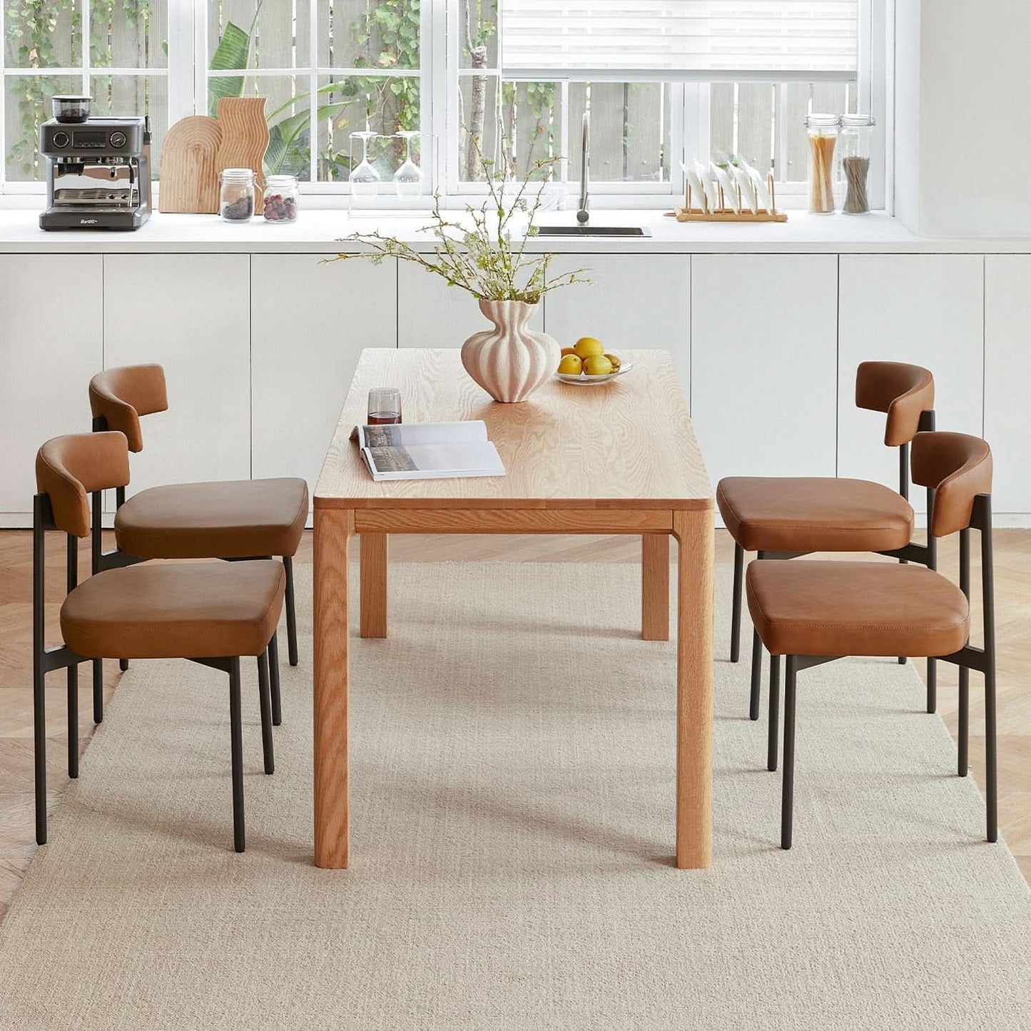 Brown Faux Leather Armless Upholstered Dining Chairs