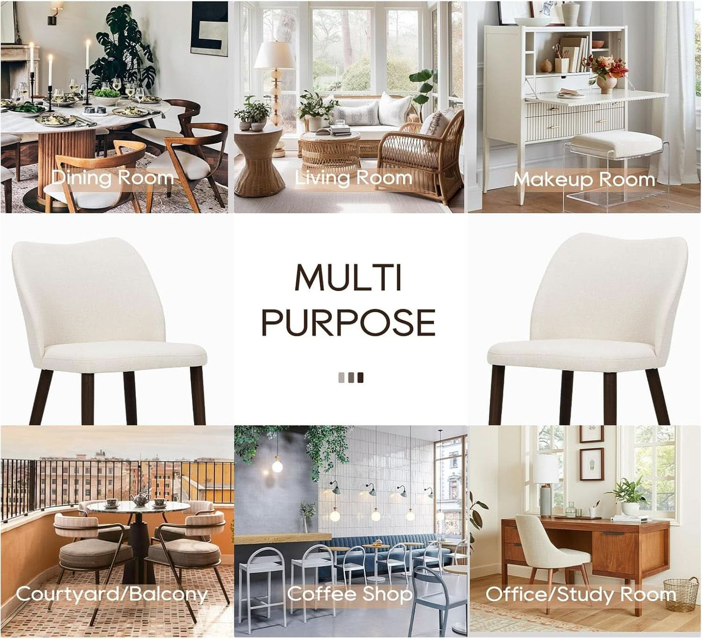 Upholstered Dining Chairs Pair Beige Fabric Wood Legs