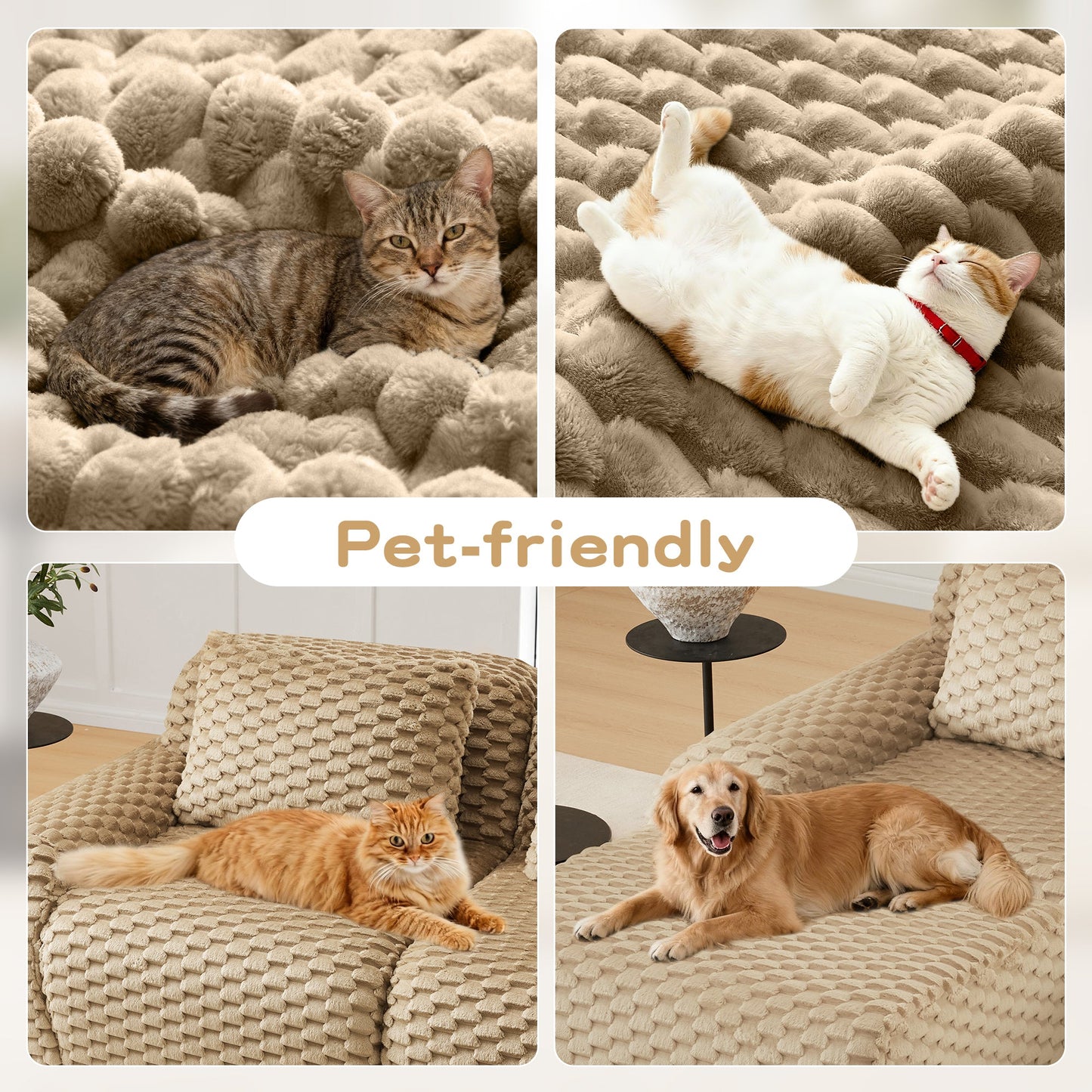Sectional Sofa Modular Flannelette Camel 2 Seat Curved Footrest