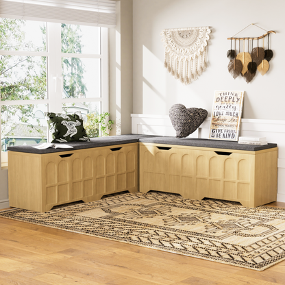 Storage Bench L-Shape 3 Piece MDF Natural Padded Seat 63x63x19 In 360 LB