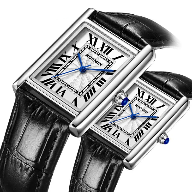 Couple Leather Watch Strap Simple Square Student's Watch Waterproof