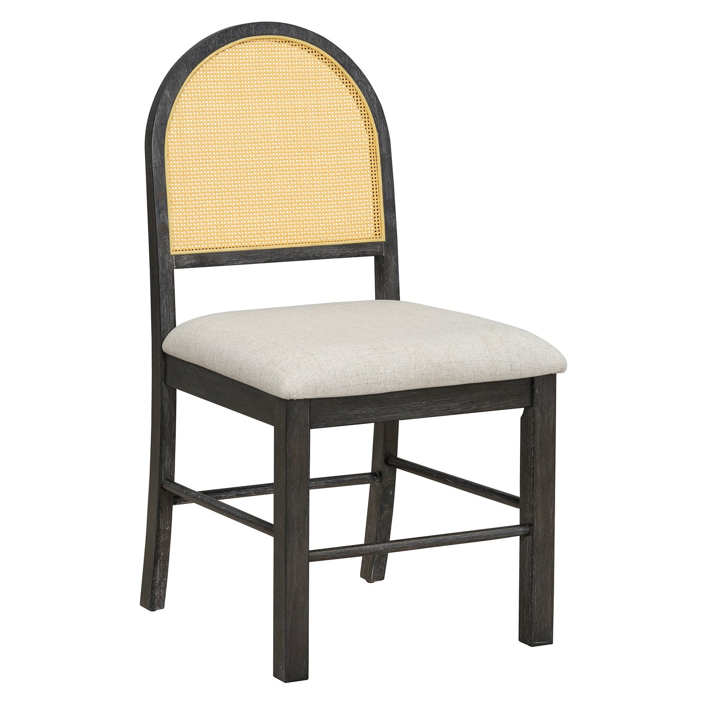 7-Piece Farmhouse Dining Table Set for 6, 59.8 in Rectangular Table with Rattan Chairs