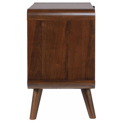 Nightstand Mid-Century Modern Dark Walnut 2-Drawer Gunmetal Hardware 27 In