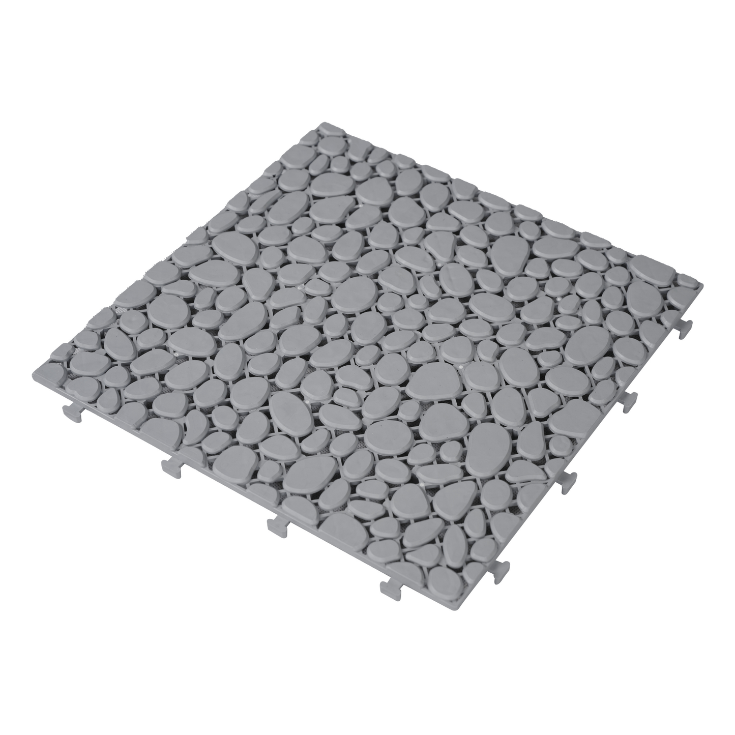 Pebble Stone Pattern 12x12 in. Gray Interlocking Deck Tiles Waterproof Plastic
