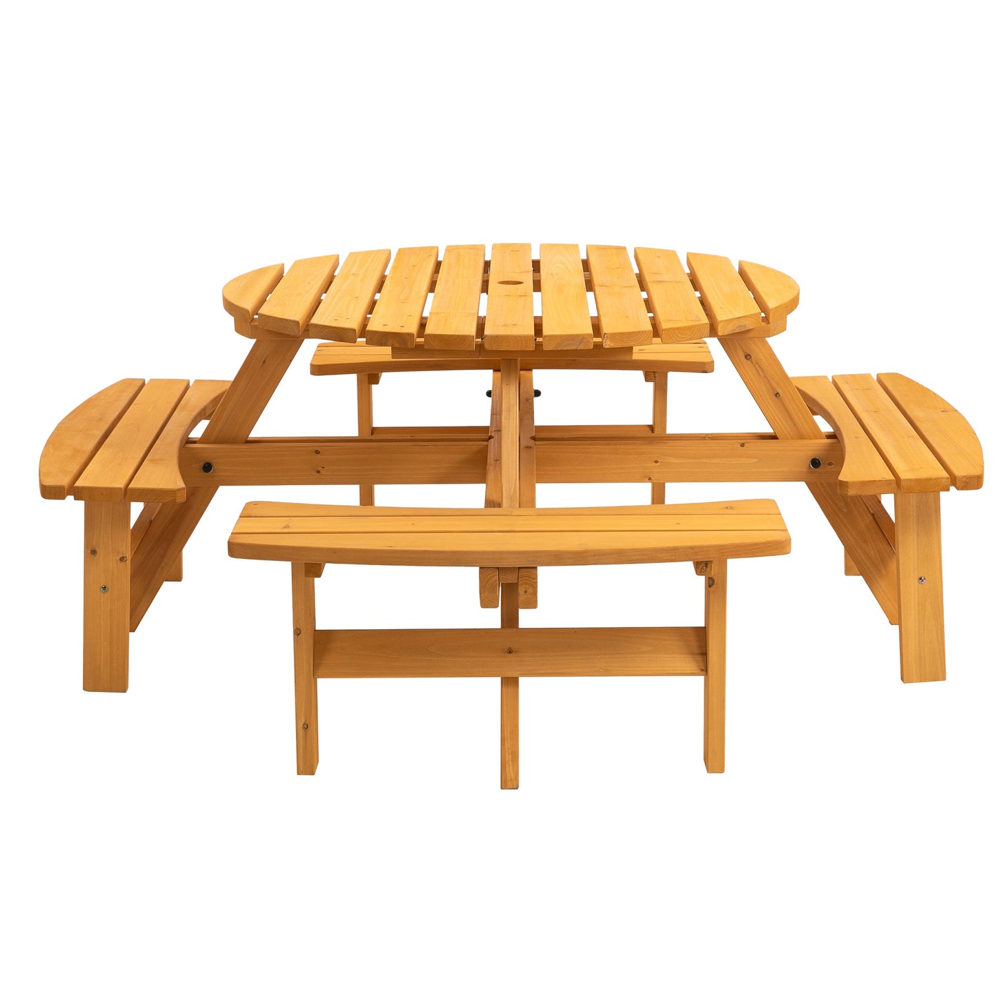 Outdoor Picnic Table Round Fir Wood 8-Person 43 In Umbrella Hole