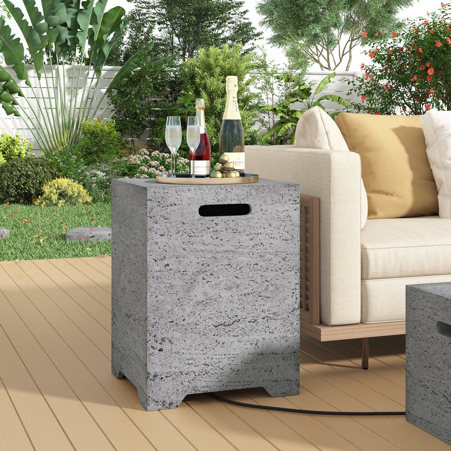 2-in-1 Outdoor Fire Pit and Propane Tank Stand Set 41.9 Inch, Beige Grey