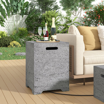 2-in-1 Outdoor Fire Pit and Propane Tank Stand Set 41.9 Inch, Beige Grey