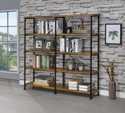 Analiese 63-inch 4-shelf Double Bookshelf Rustic Nutmeg