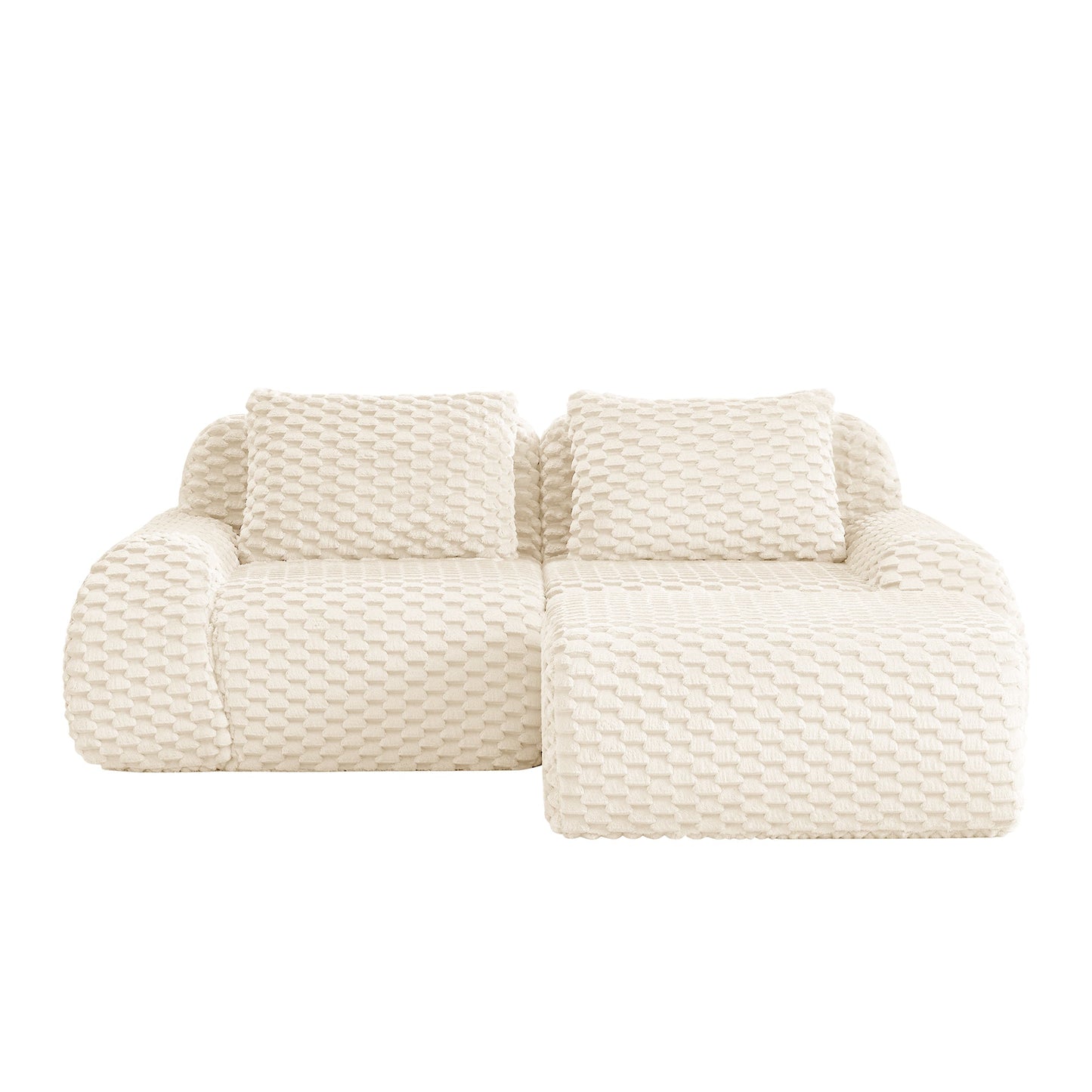 Sectional loveseat L-Shape Flannelette Cream 2 Seat with Ottoman 82 In