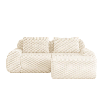 Sectional loveseat L-Shape Flannelette Cream 2 Seat with Ottoman 82 In
