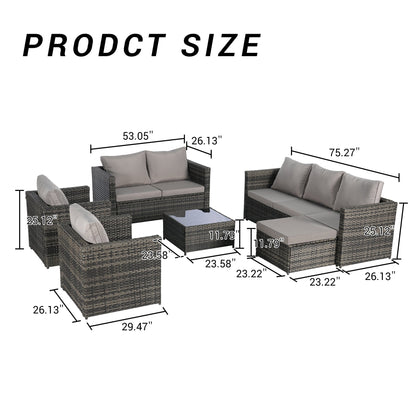 Outdoor Patio Set 6 Piece PE Rattan Seats 8