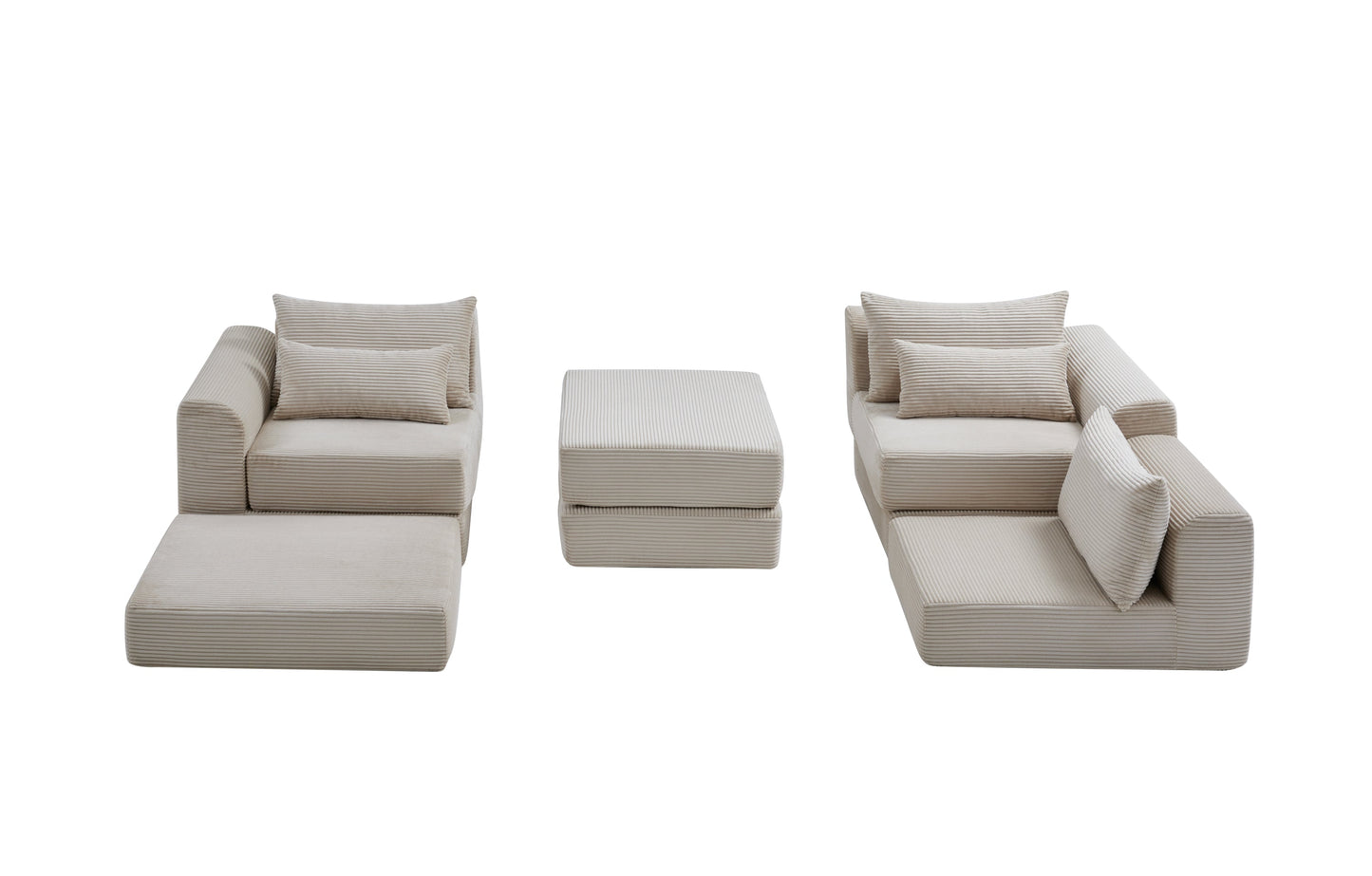 Sectional Sofa L-Shape Fabric Camel 4 Seat 100 In 5 Pillows No Assembly