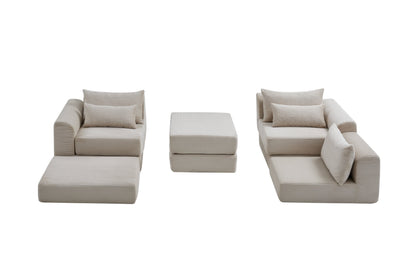 Sectional Sofa L-Shape Fabric Camel 4 Seat 100 In 5 Pillows No Assembly