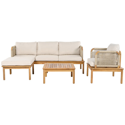 Outdoor Sofa Set Acacia Wood Rope 4 Piece Teak Beige
