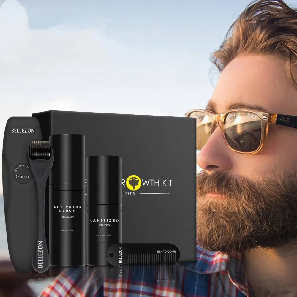 Beard Growth Kit with Serum and Dermaroller
