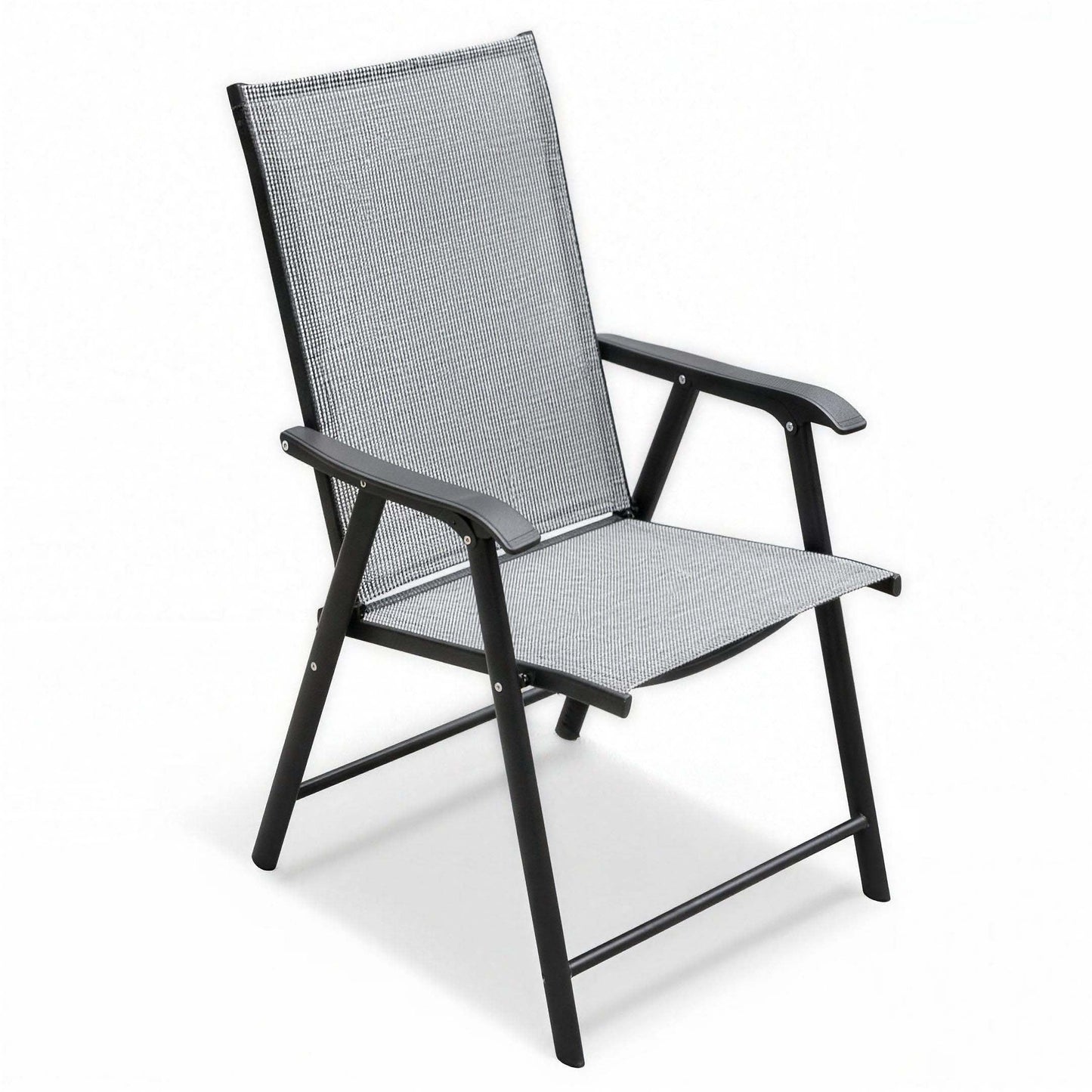 5 Piece Outdoor Dining Set Black Metal Square Table 4 Folding Chairs