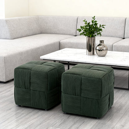 Green Square Ottoman Foot Rest with Corduroy Woven Design Soft Cushioning for