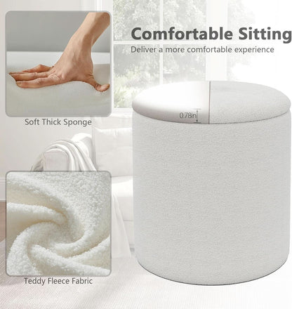 White Storage Ottoman Pouf With Hidden Compartment