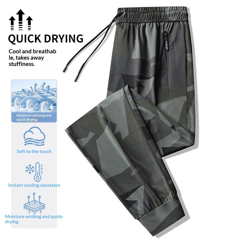 Summer Camouflage Loose-Fit Plus-Size Stretch Quick-Dry Sports-Casual Mens Ankle-Tightening Trousers