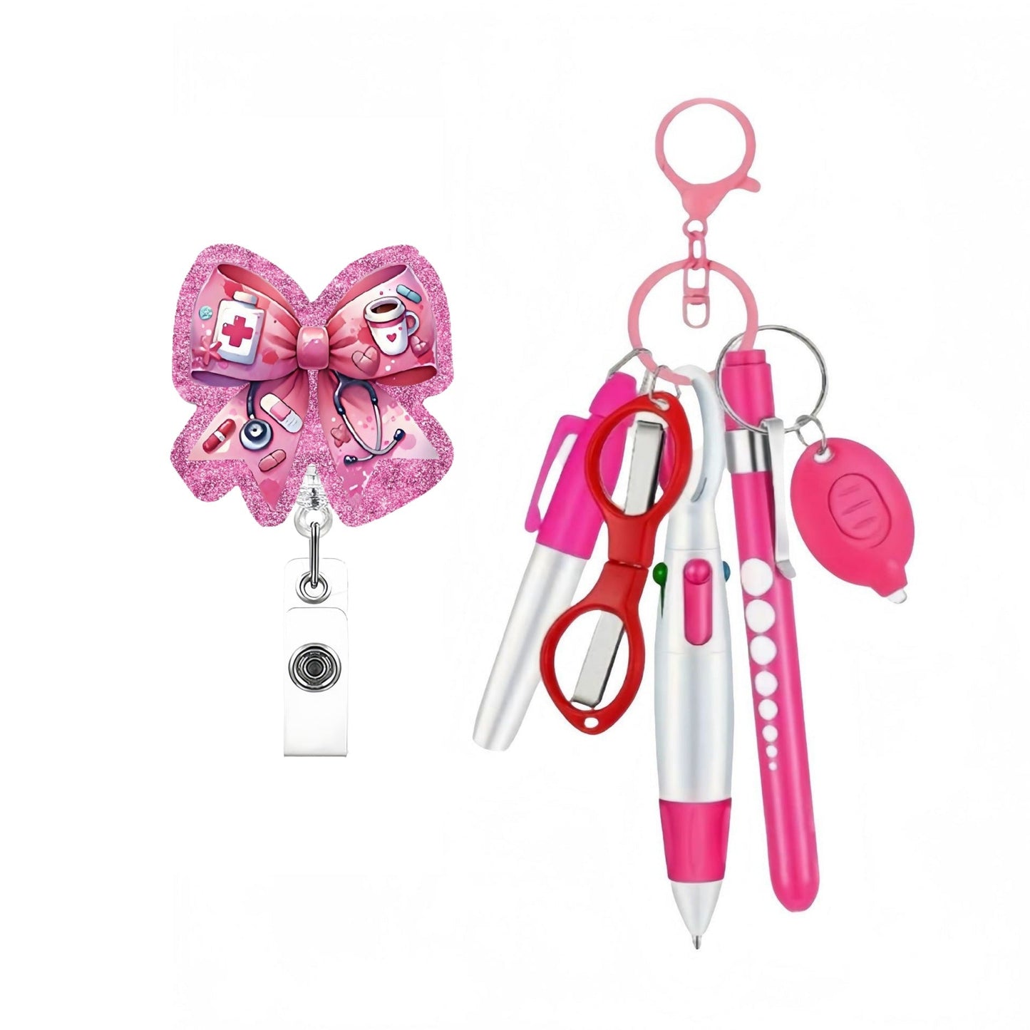 Retractable Nurse Pen Set Keychain With Flashlight