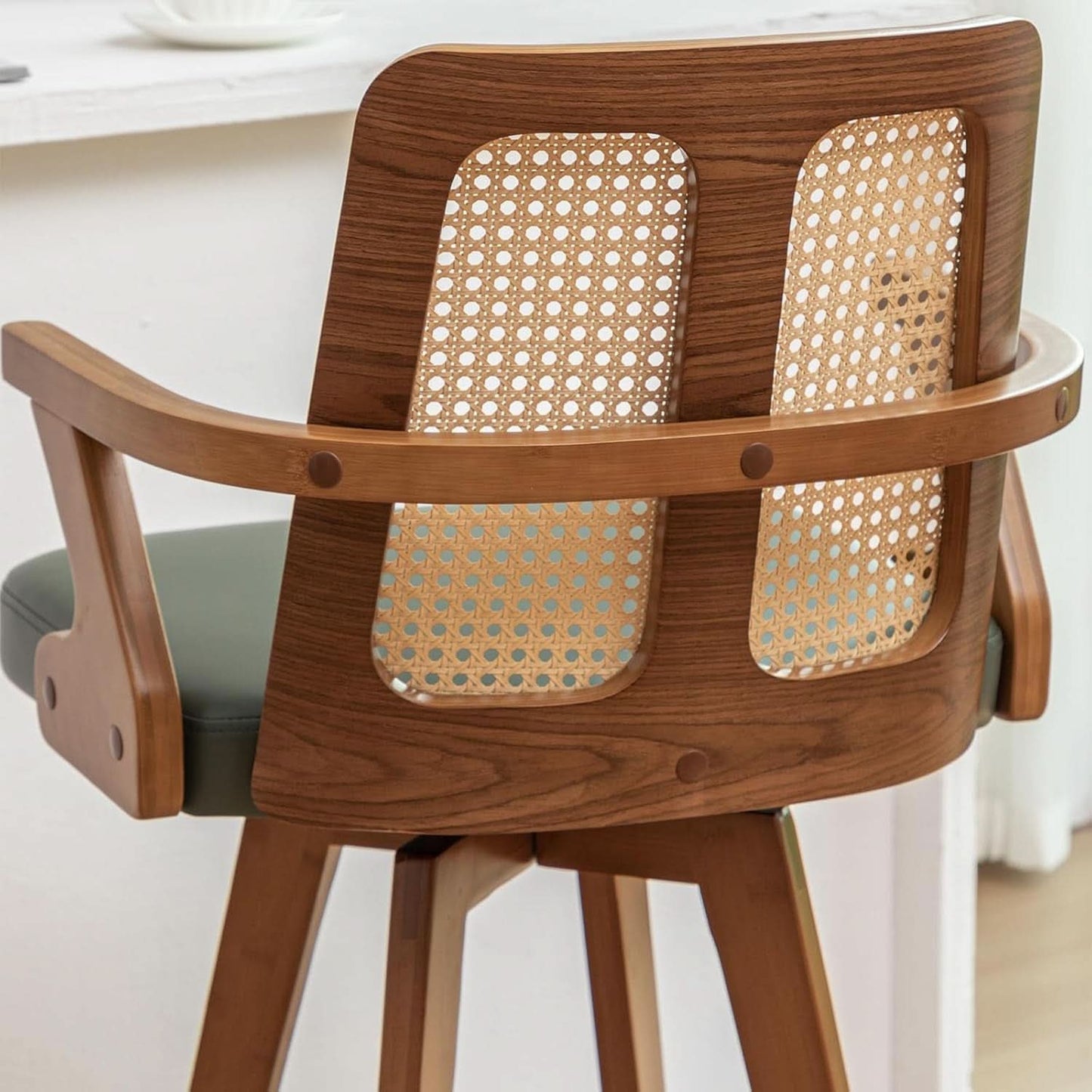 Swivel Counter Stools Set of Two with Rattan Back