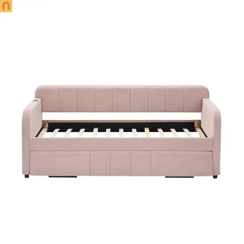 Twin Daybed Velvet Pink Trundle Frame