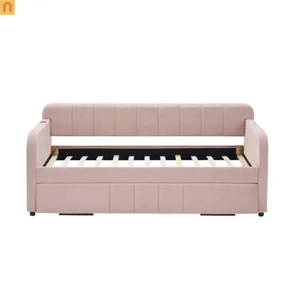 Twin Daybed Velvet Pink Trundle Frame