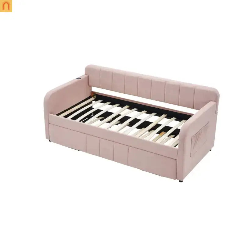 Twin Daybed Velvet Pink Trundle Frame