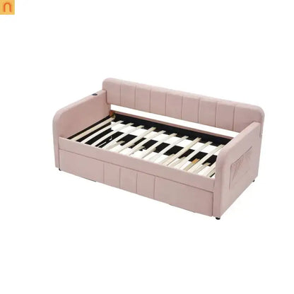 Twin Daybed Velvet Pink Trundle Frame