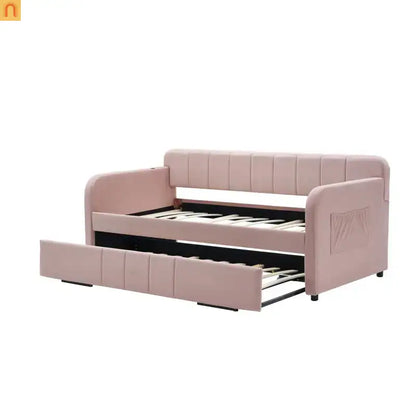 Twin Daybed Velvet Pink Trundle Frame