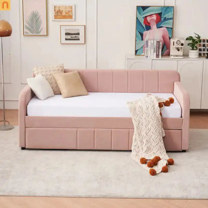 Twin Daybed Velvet Pink Trundle Frame