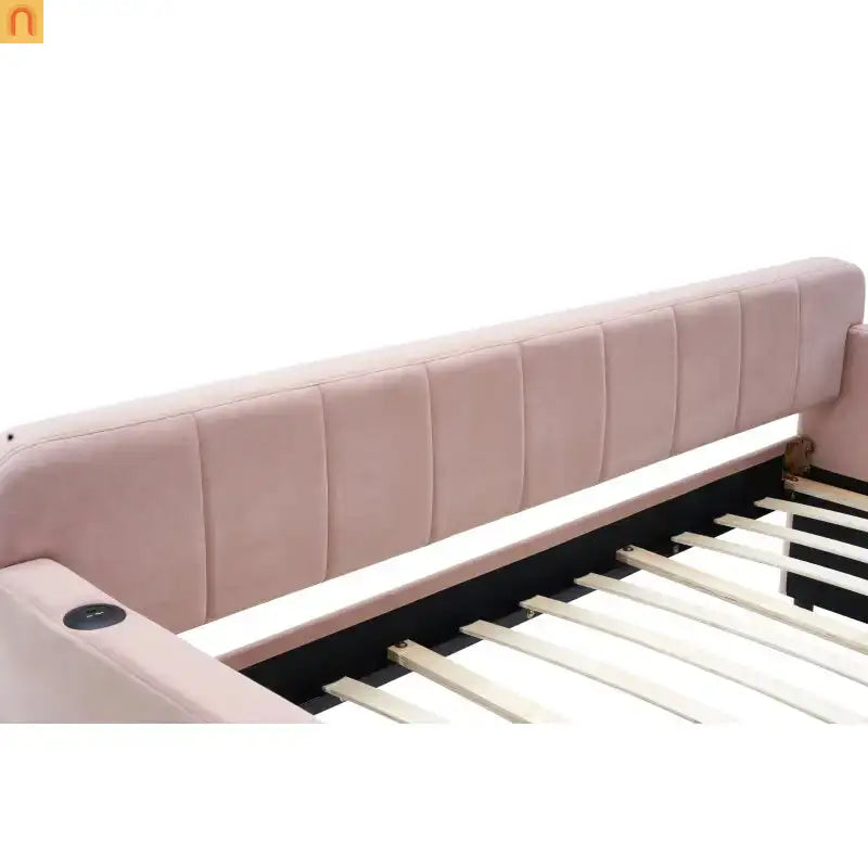 Twin Daybed Velvet Pink Trundle Frame